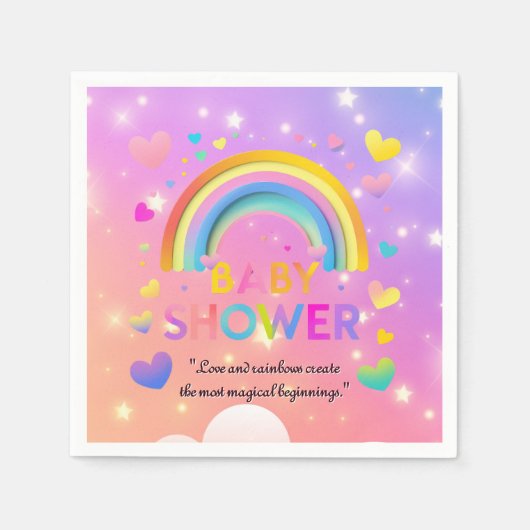 Serviette En Papier Baby shower Whimsical Hearts & Rainbows (Devant)