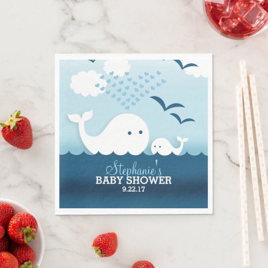 Serviette En Papier Baby shower Whimsical Whales (garçon) (En situation)