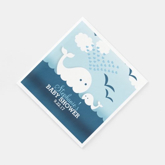 Serviette En Papier Baby shower Whimsical Whales (garçon) (Coin)