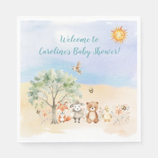 Serviette En Papier Baby shower Whimsical Wildlife Animaux (Devant)
