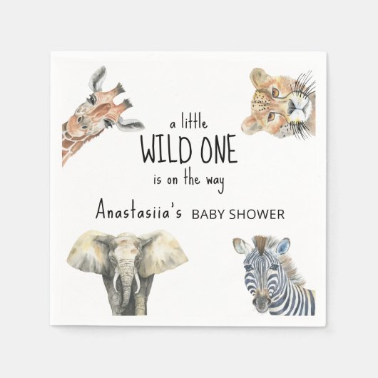 Serviette En Papier Baby shower Wild One Safari Animaux (Devant)