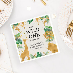 Serviette En Papier Baby shower Wild One Safari Green Gold Ecru