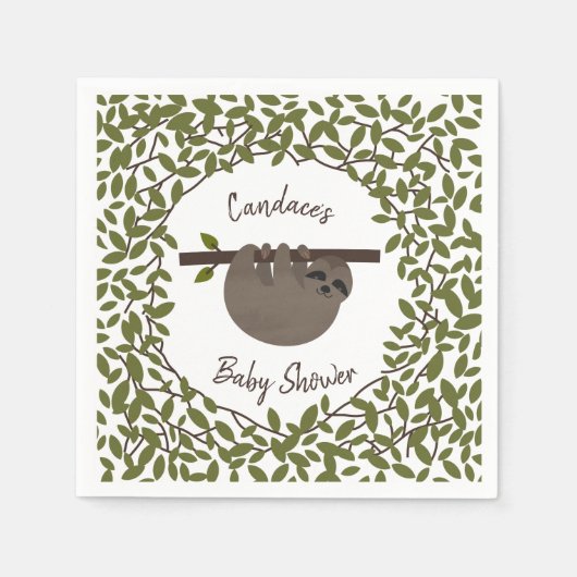 Serviette En Papier Baby Sloth Baby shower de verdure (Devant)