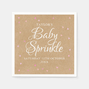 Serviette En Papier Baby sprinkle rustique coeurs roses kraft