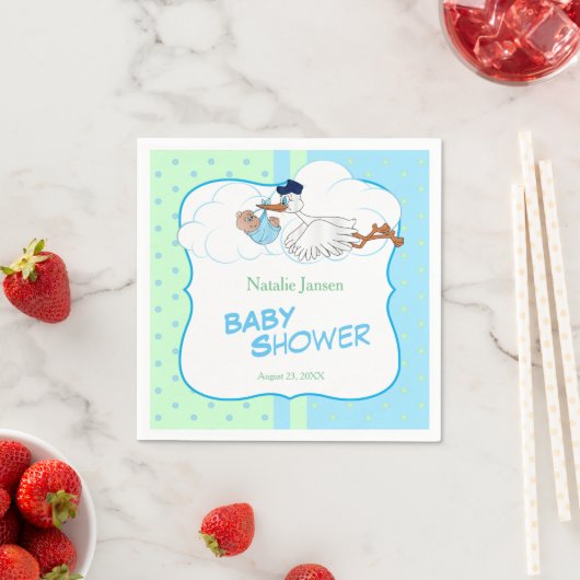 Serviette En Papier Baby Stork avec un mignon petit bébé garçon (En situation)