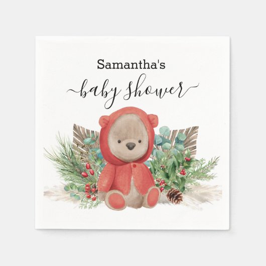Serviette En Papier Baby Teddy Ours Noël Bouquet Boho (Devant)