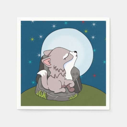 Serviette En Papier Baby Wolf hurle à une lune (Devant)