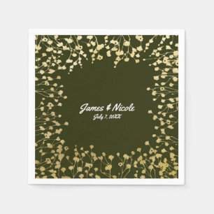 Serviette En Papier Baby's Breath Floral Rustique Vert Olive Doré