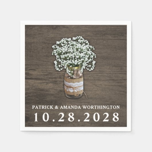 Serviette En Papier Baby's Breath Mason Jar Rustic Mariage serviettes (Devant)