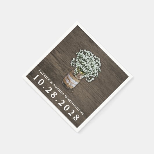 Serviette En Papier Baby's Breath Mason Jar Rustic Mariage serviettes (Coin)