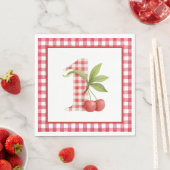Serviette En Papier Baby's Cherry First Red Gingham Birthday (En situation)