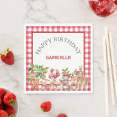 Serviette En Papier Baby's Cherry First Red Gingham Birthday (En situation)