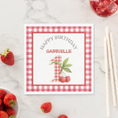 Serviette En Papier Baby's Cherry First Red Gingham Birthday (En situation)
