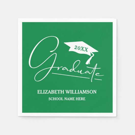 Serviette En Papier Bac blanc de graduation de script vert (Devant)