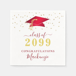 Serviette En Papier Bac de diplôme Red Gold Confetti Script