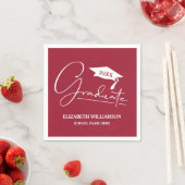Serviette En Papier Bac Maroon de graduation de script blanc (En situation)