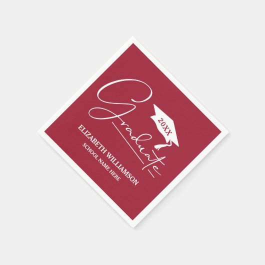 Serviette En Papier Bac Maroon de graduation de script blanc (Coin)