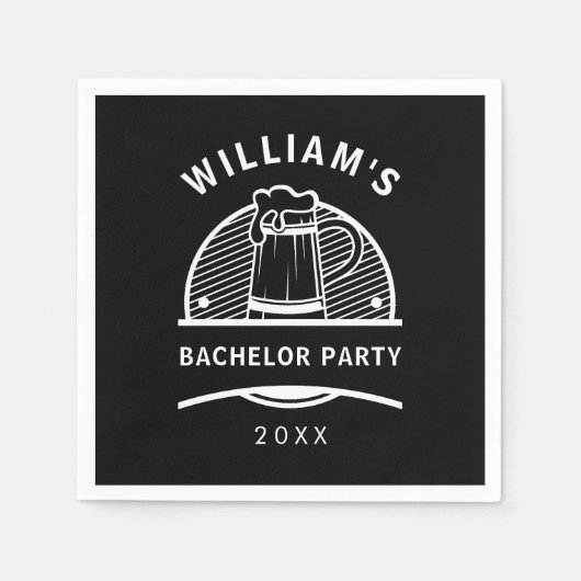 Serviette En Papier Bachelor Party Bière noire et blanche (Devant)
