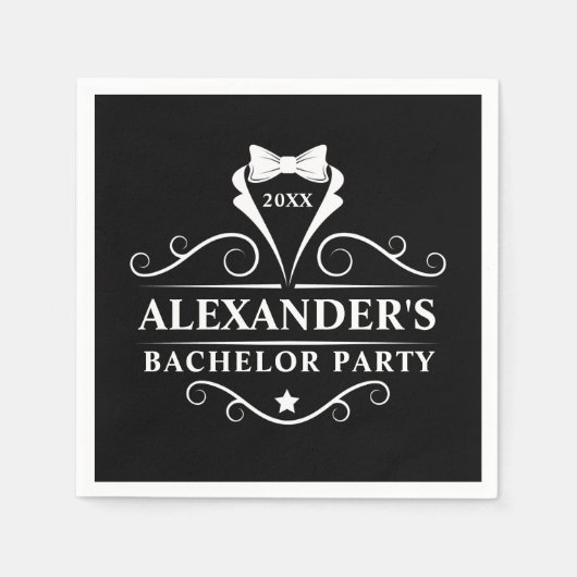 Serviette En Papier Bachelor Party Tuxedo Cravate Black Paper (Devant)
