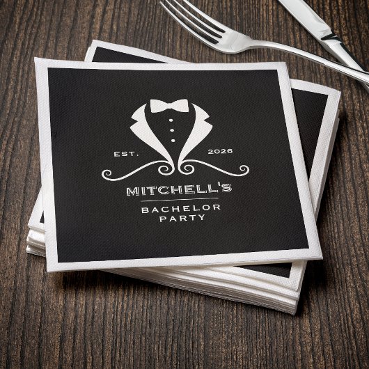Serviette En Papier Bachelor Party Tuxedo Suit Bowtie Black Wedding
