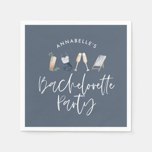 Serviette En Papier Bachelorette à champagne moderne girly bleu (Devant)
