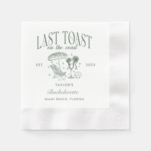 Serviette En Papier Bachelorette Côtière Cocktail Party Green (Devant)