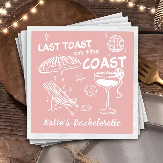 Serviette En Papier Bachelorette dernière Toast Coast rose manuscrite