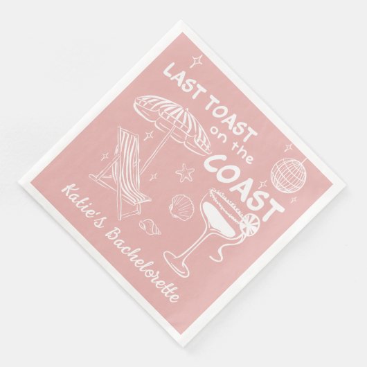 Serviette En Papier Bachelorette dernière Toast Coast rose manuscrite (Coin)