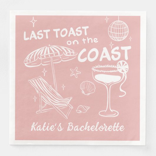 Serviette En Papier Bachelorette dernière Toast Coast rose manuscrite (Devant)