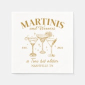 Serviette En Papier Bachelorette Gold Cocktails Martinis Et Weenies (Devant)