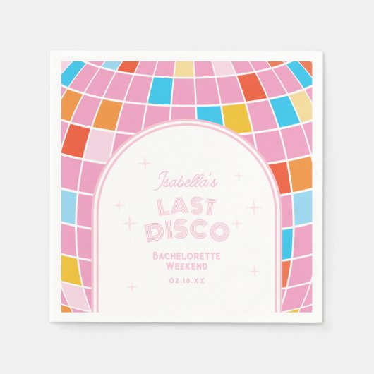 Serviette En Papier Bachelorette moderne Retro Pink Disco Week-end (Devant)