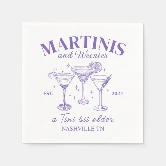 Serviette En Papier Bachelorette Retro Cocktails Martinis Et Weenies (Devant)