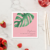 Serviette En Papier Bachelorette vert et rose Tropical Monstera (En situation)