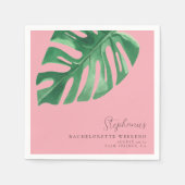 Serviette En Papier Bachelorette vert et rose Tropical Monstera (Devant)