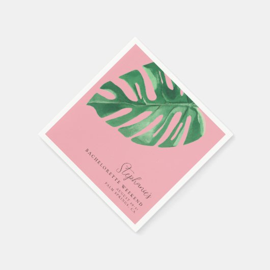 Serviette En Papier Bachelorette vert et rose Tropical Monstera (Coin)