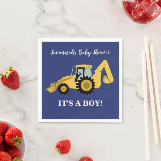 Serviette En Papier Backhoe Construction Baby shower garçon serviettes (En situation)