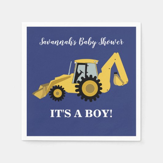 Serviette En Papier Backhoe Construction Baby shower garçon serviettes (Devant)