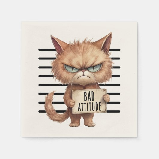 Serviette En Papier Bad Attitude Chat Mugshot - Drôle Feline Design (Devant)