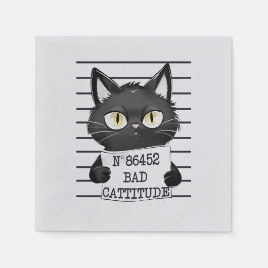 Serviette En Papier Bad Cattitude - Mugshot de chat noir (Devant)