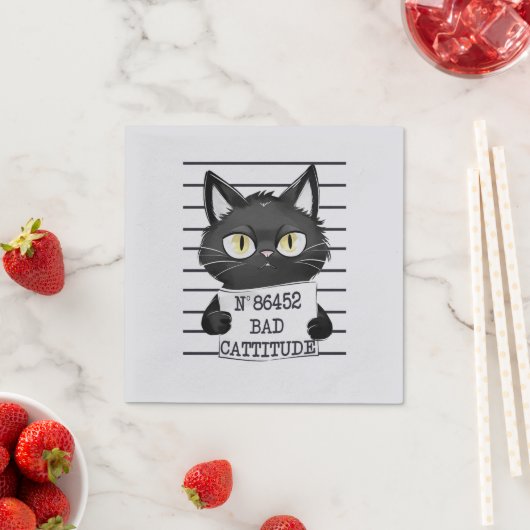 Serviette En Papier Bad Cattitude - Mugshot de chat noir (En situation)