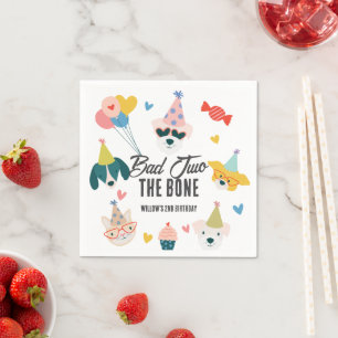Serviette En Papier Bad Two Bone Dogs & Cat Balloons 2e anniversaire