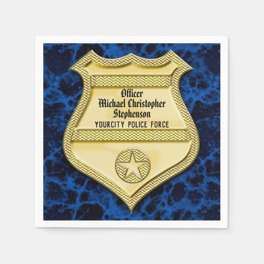 Serviette En Papier Badge Marbre Police Graduation/Retraite Party (Devant)