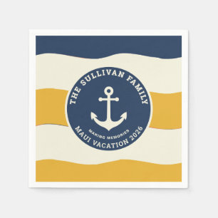 Serviette En Papier Badge Rétro de Vacances en Famille avec Ancre Naút