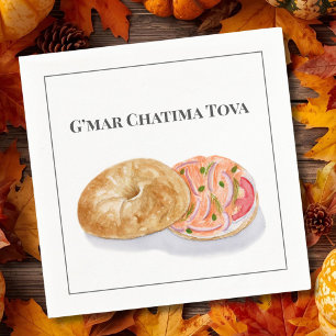 Serviette En Papier Bagels aquarelle Saumon fumé G’mar Chatima Tova