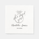 Serviette En Papier Bague élégante en argent Elle a dit oui Engagement (Devant)