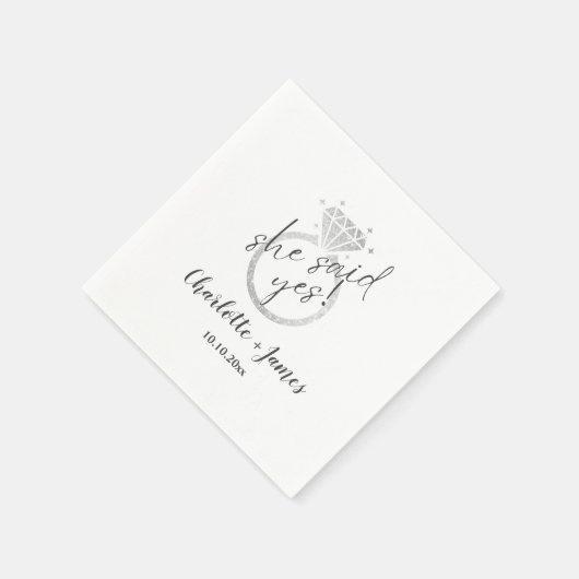 Serviette En Papier Bague élégante en argent Elle a dit oui Engagement (Coin)