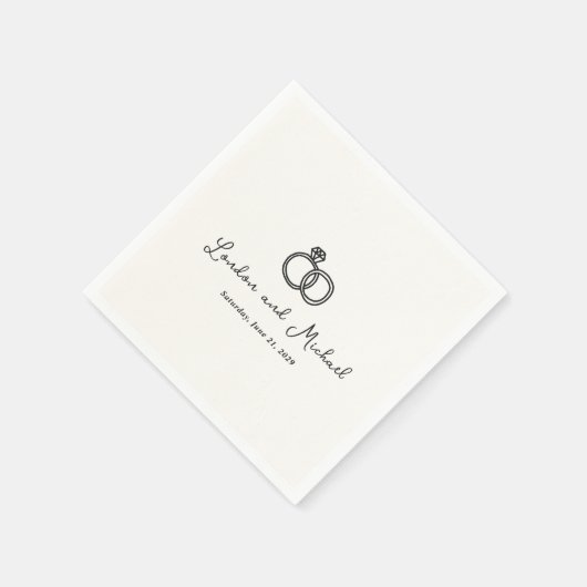 Serviette En Papier Bagues à main Doodle Mariage moderne (Coin)