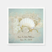 Serviette En Papier Bagues et coquillages mariages dans le sable (Devant)