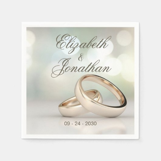 Serviette En Papier Bagues or élégant Mariage simple (Devant)