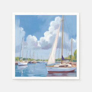 Serviette En Papier Baie des voiliers Peinture aquarelle côtière